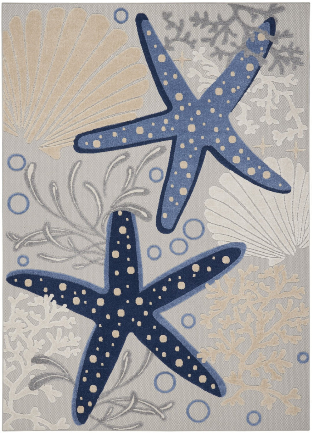 HomeRoots 10' X 13' Blue and Gray Starfish Area Rug - Coastal Charm for Indoor/Outdoor Spaces, Easy Care! 479394