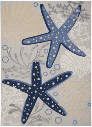 HomeRoots 10' X 13' Blue and Gray Starfish Area Rug - Coastal Charm for Indoor/Outdoor Spaces, Easy Care! 479394