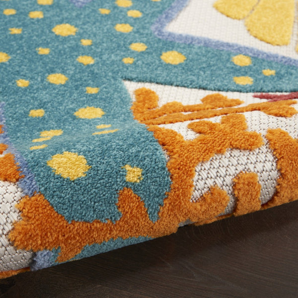 HomeRoots 10' Stylish Blue and Yellow Indoor-Outdoor Area Rug - Durable, Easy-Care, Weather-Resistant Design! 479402