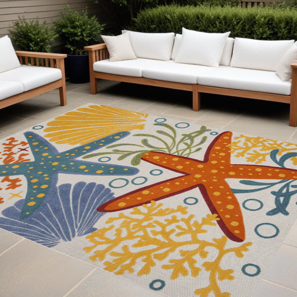 Homeroots 10' X 13' Orange Blue And Yellow Animal Print Non Skid Indoor Outdoor Area Rug  Polypropylene 479402