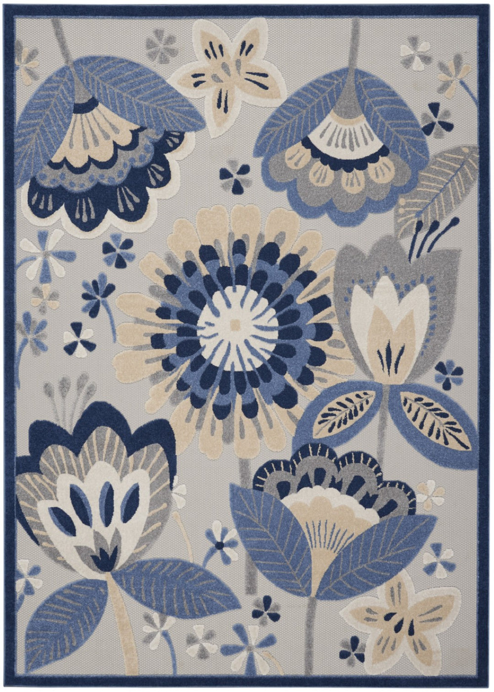 HomeRoots 12' X 15' Stylish Blue and Gray Indoor/Outdoor Area Rug - Durable, Easy-Clean Floral Design for All Spaces 479403