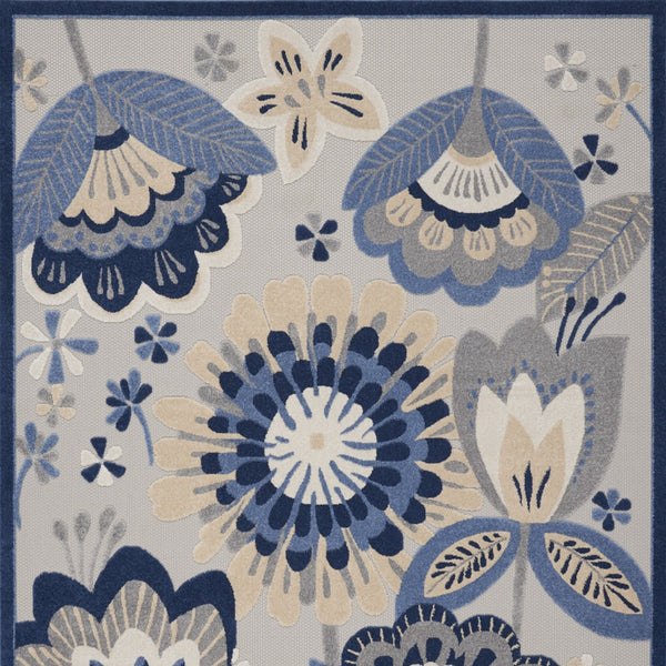 Homeroots 12' X 15' Blue And Grey Floral Non Skid Indoor Outdoor Area Rug  Polypropylene 479403