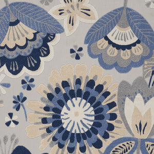 Homeroots 12' X 15' Blue And Grey Floral Non Skid Indoor Outdoor Area Rug  Polypropylene 479403