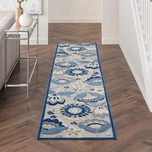 Homeroots 2' X 10' Blue And Grey Floral Non Skid Indoor Outdoor Runner Rug  Polypropylene 479405