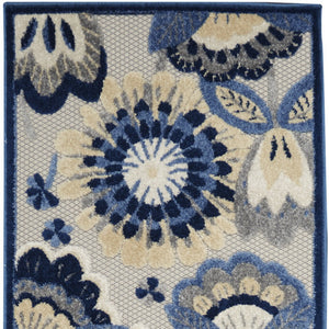 Homeroots 2' X 10' Blue And Grey Floral Non Skid Indoor Outdoor Runner Rug  Polypropylene 479405