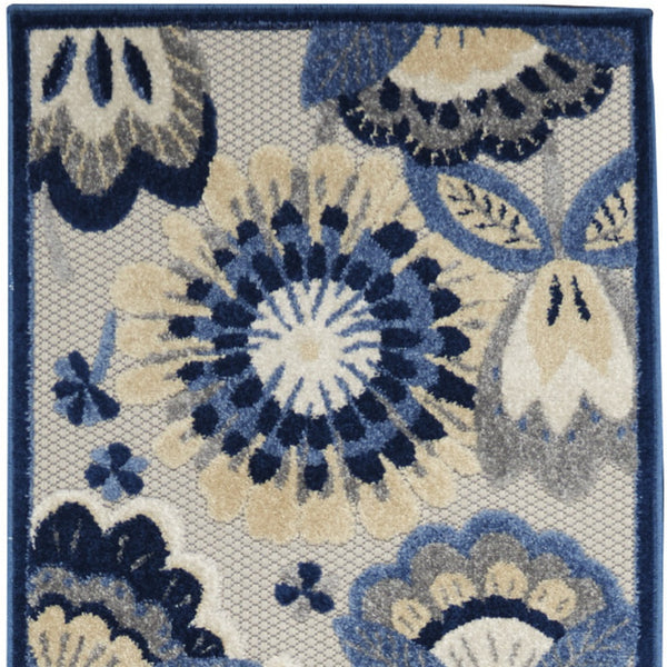 Homeroots 2' X 10' Blue And Grey Floral Non Skid Indoor Outdoor Runner Rug  Polypropylene 479405
