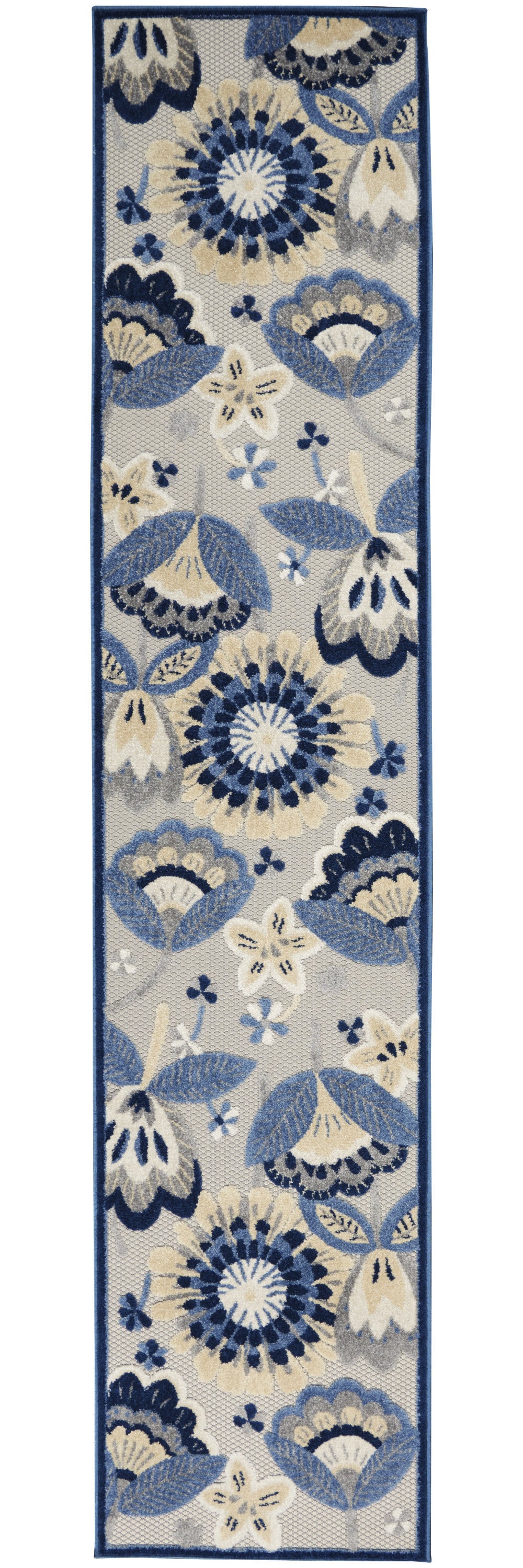 Homeroots 2' X 10' Blue And Grey Floral Non Skid Indoor Outdoor Runner Rug  Polypropylene 479405