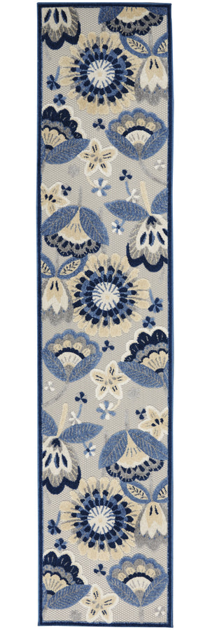 Homeroots 2' X 10' Blue And Grey Floral Non Skid Indoor Outdoor Runner Rug  Polypropylene 479405