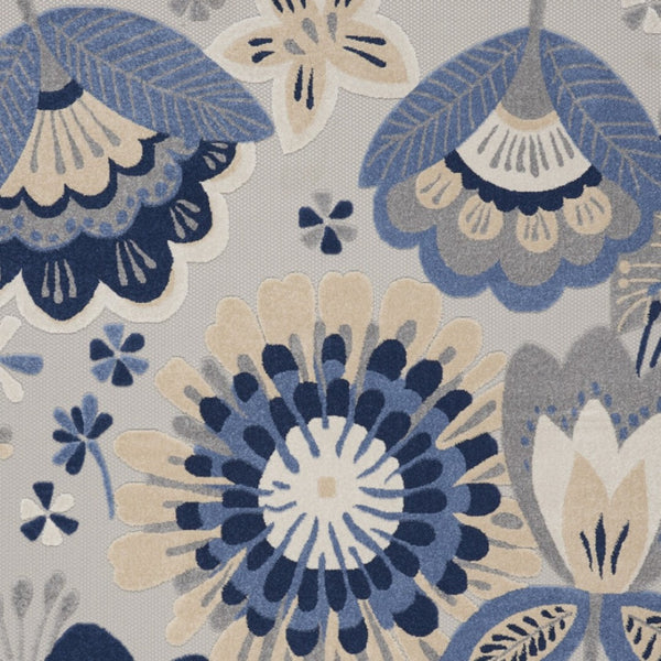 HomeRoots 9' Blue and Gray Indoor Outdoor Area Rug - Stylish Floral Design, Weather-Resistant, Easy Care 479409
