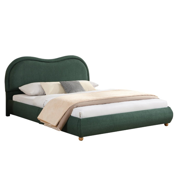 English Elm Queen Chenille Upholstered Curved Headboard Platform Bed with Oak Legs Solid Wood Slats W1716P428272