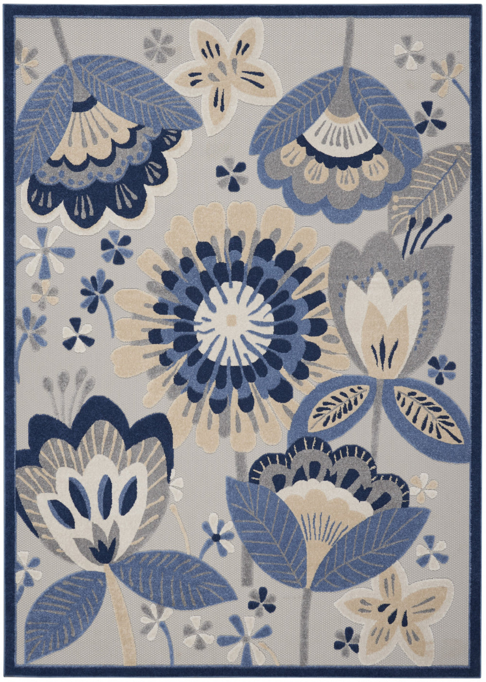 Homeroots 10' X 13' Blue And Grey Floral Non Skid Indoor Outdoor Area Rug  Polypropylene 479410