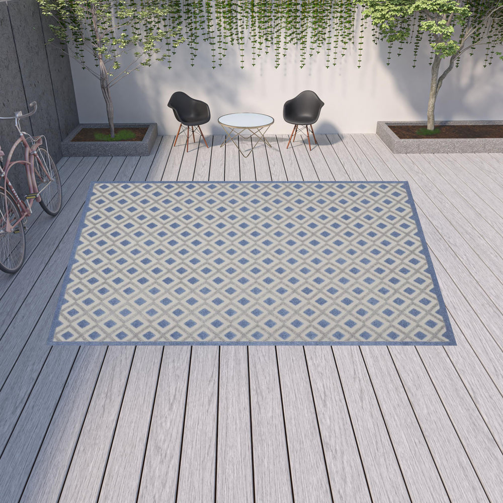 Homeroots 12' X 15' Blue And Grey Gingham Non Skid Indoor Outdoor Area Rug  Polypropylene 479428