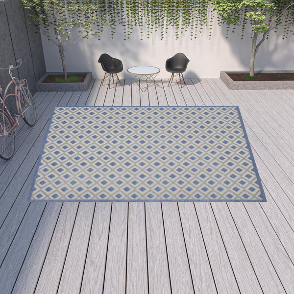 Homeroots 12' X 15' Blue And Grey Gingham Non Skid Indoor Outdoor Area Rug  Polypropylene 479428