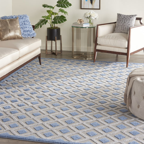 HomeRoots 9' X 12' Blue and Gray Gingham Area Rug – Durable Indoor/Outdoor Design for Versatile Living Spaces 479434