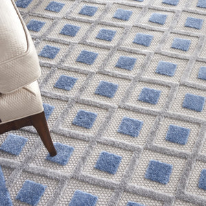 HomeRoots 9' X 12' Blue and Gray Gingham Area Rug – Durable Indoor/Outdoor Design for Versatile Living Spaces 479434