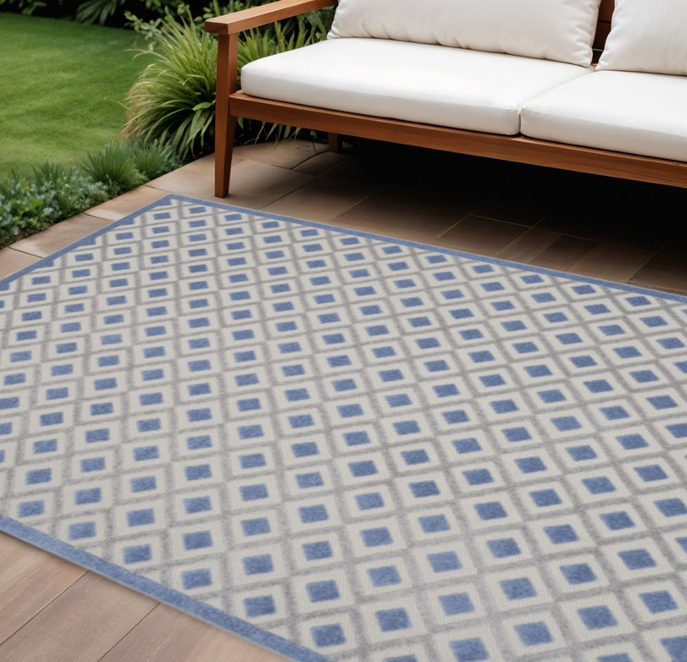 HomeRoots 10' Blue and Gray Indoor Outdoor Area Rug - Durable Gingham Design for High-Traffic Spaces 479435