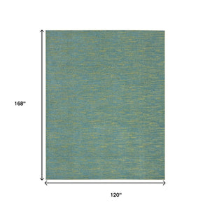 HomeRoots 10' Colorful Blue and Green Indoor/Outdoor Area Rug - Durable, Low-Pile, Easy-Care, Versatile Design 479449