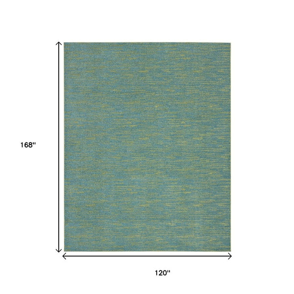 HomeRoots 10' Colorful Blue and Green Indoor/Outdoor Area Rug - Durable, Low-Pile, Easy-Care, Versatile Design 479449