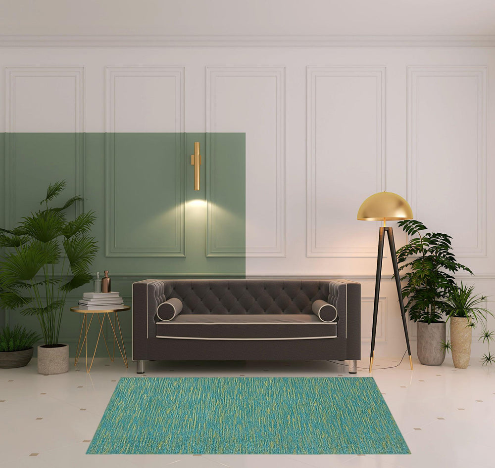 Homeroots 5' X 7' Blue And Green Striped Non Skid Indoor Outdoor Area Rug  Polypropylene 479454