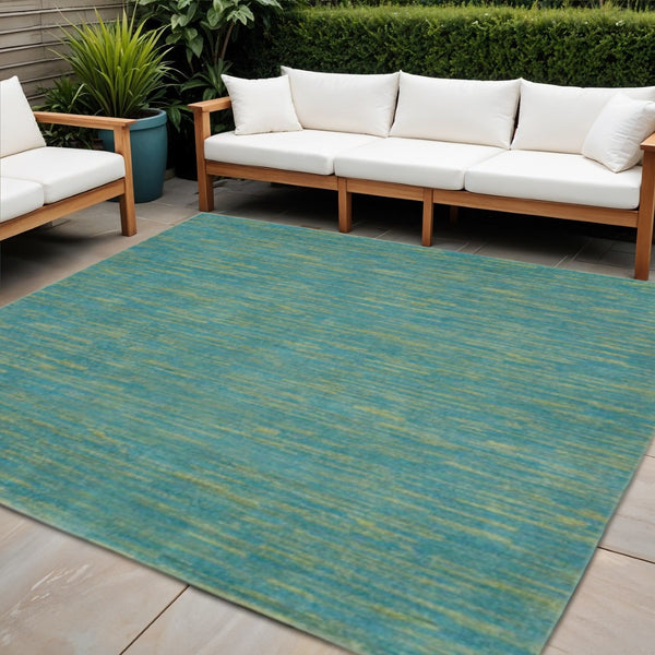HomeRoots 7' Blue and Green Square Area Rug – Vibrant, Durable Design for Indoor & Outdoor Spaces, Pet Friendly 479456