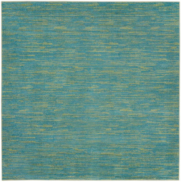 Homeroots 7' X 7' Blue And Green Square Striped Non Skid Indoor Outdoor Area Rug  Polypropylene 479456