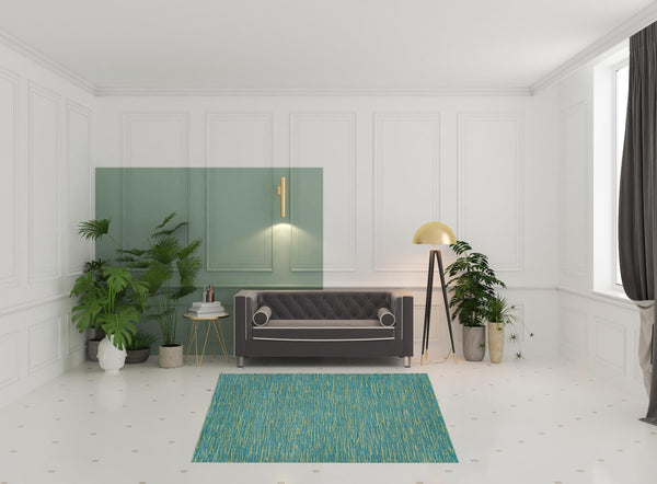 Homeroots 7' X 7' Blue And Green Square Striped Non Skid Indoor Outdoor Area Rug  Polypropylene 479456