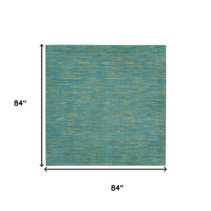 HomeRoots 7' Blue and Green Square Area Rug – Vibrant, Durable Design for Indoor & Outdoor Spaces, Pet Friendly 479456