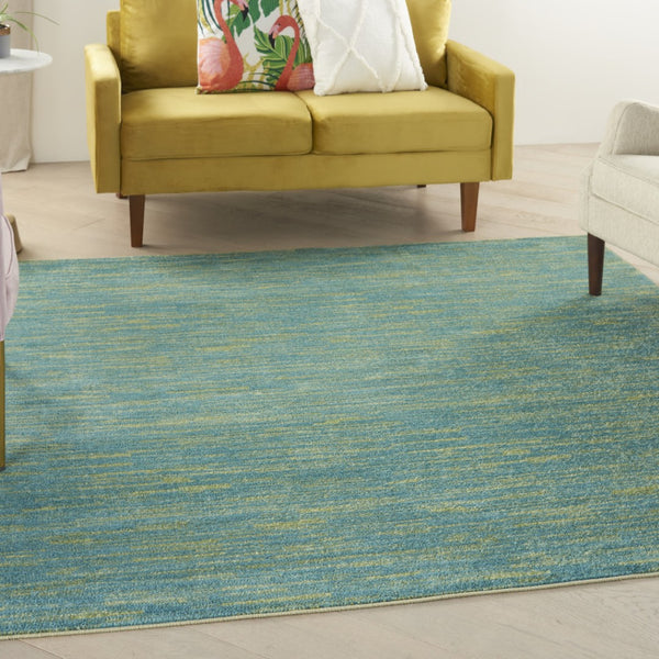 HomeRoots 7' Blue and Green Square Area Rug – Vibrant, Durable Design for Indoor & Outdoor Spaces, Pet Friendly 479456