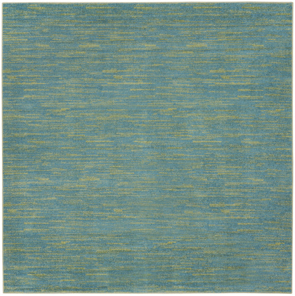 Homeroots 7' X 7' Blue And Green Square Striped Non Skid Indoor Outdoor Area Rug  Polypropylene 479456