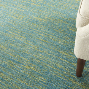 Homeroots 7' X 7' Blue And Green Square Striped Non Skid Indoor Outdoor Area Rug  Polypropylene 479456