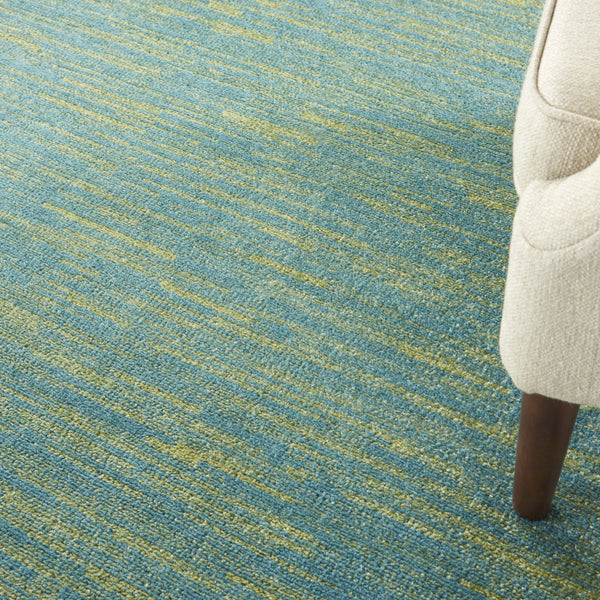 Homeroots 7' X 7' Blue And Green Square Striped Non Skid Indoor Outdoor Area Rug  Polypropylene 479456