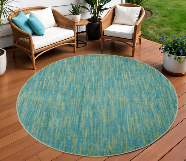 HomeRoots 8' Round Indoor Outdoor Area Rug in Vibrant Blue & Green - Durable, Soft, Non-Slip Design for All Spaces 479458