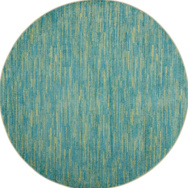 Homeroots 8' X 8' Blue And Green Round Striped Non Skid Indoor Outdoor Area Rug  Polypropylene 479458