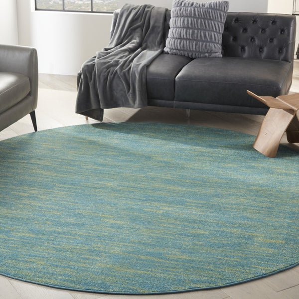 HomeRoots 8' Round Indoor Outdoor Area Rug in Vibrant Blue & Green - Durable, Soft, Non-Slip Design for All Spaces 479458