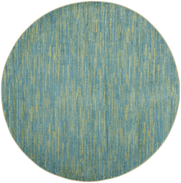 Homeroots 8' X 8' Blue And Green Round Striped Non Skid Indoor Outdoor Area Rug  Polypropylene 479458