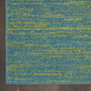 Homeroots 9' X 9' Blue And Green Square Striped Non Skid Indoor Outdoor Area Rug  Polypropylene 479460