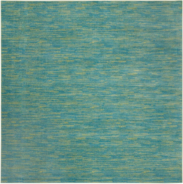 Homeroots 9' X 9' Blue And Green Square Striped Non Skid Indoor Outdoor Area Rug  Polypropylene 479460