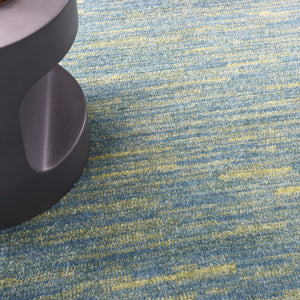 Homeroots 9' X 9' Blue And Green Square Striped Non Skid Indoor Outdoor Area Rug  Polypropylene 479460