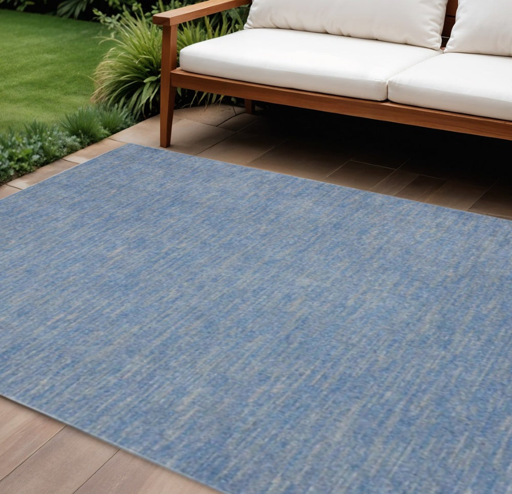 HomeRoots 7' Blue and Gray Striped Indoor Outdoor Area Rug - Durable, Low-Pile Design for Versatile Spaces 479470