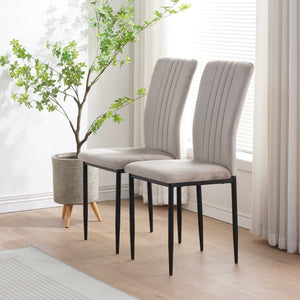 English Elm Dining Chair Set of 4 Velvet Upholstered Curved Back with Powder Coated Metal Legs Gray W3851P407807