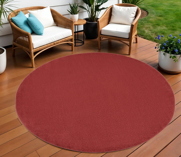 HomeRoots 8' Round Brick Red Area Rug - Durable, Soft, Indoor/Outdoor Mat Perfect for High-Traffic Spaces 479483
