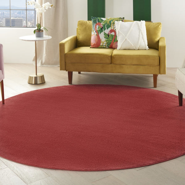 HomeRoots 8' Round Brick Red Area Rug - Durable, Soft, Indoor/Outdoor Mat Perfect for High-Traffic Spaces 479483