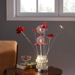 English Elm Aluminum 4 Red Roses Table Lamp With Hexagonal Chrome Vase - Modern Led Decor For Living Spaces B072P220156