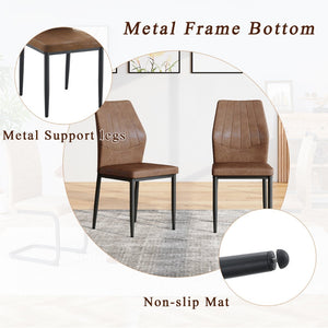 English Elm One 5 Piece Dining Set 63 Inch Table Dark Wood Grain Top with Brown Fabric Chairs W1151S04407
