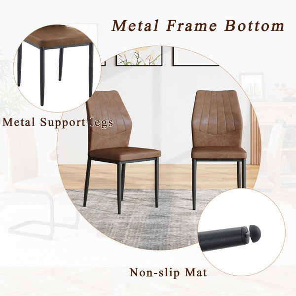 English Elm One 5 Piece Dining Set 63 Inch Table Dark Wood Grain Top with Brown Fabric Chairs W1151S04407