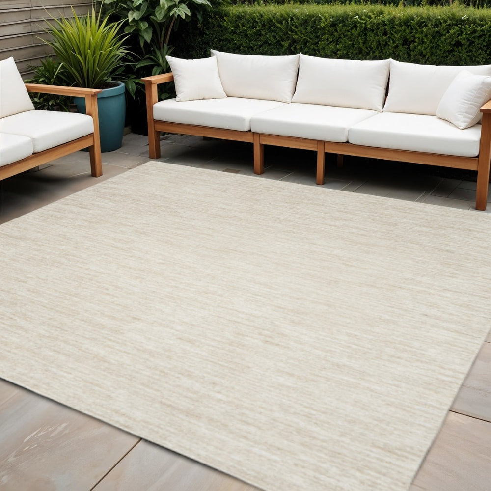 HomeRoots 7' Elegant Beige and Ivory Square Area Rug – Versatile Indoor/Outdoor Design for Any Space 479507