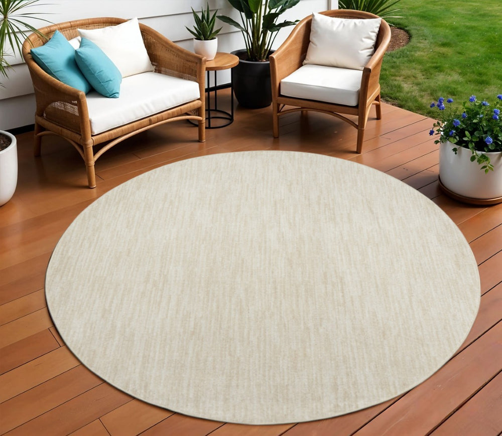 HomeRoots 8' Round Beige and Ivory Indoor Outdoor Area Rug – Versatile, Durable, Low-Pile for All Spaces! 479509