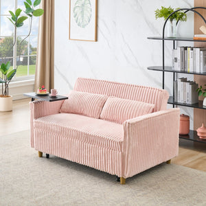 English Elm The pull-out and push-in corduroy sofa with convertible bed, movable tabletop and built-in USB ports Pink W3371P316056