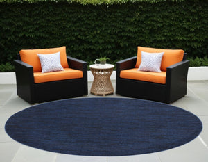 HomeRoots 8' Midnight Blue Round Area Rug - Stain Resistant, Durable, Indoor & Outdoor Use, Easy Care Style! 479522