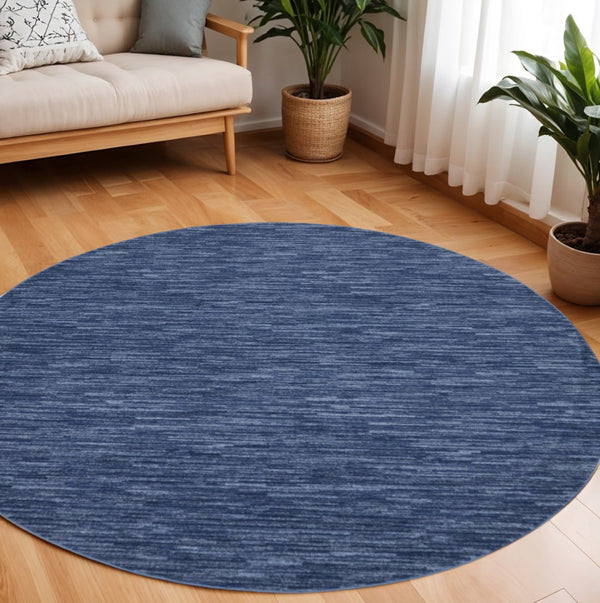 HomeRoots 8' Round Blue Indoor Outdoor Area Rug - Durable, Low-Pile Design for Decks, Patios & High-Traffic Areas 479536